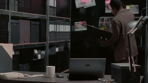 Detective Reviews Evidence in an Office