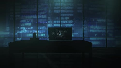 Gráficos de estatísticas de privacidade sobre a silhueta de um laptop