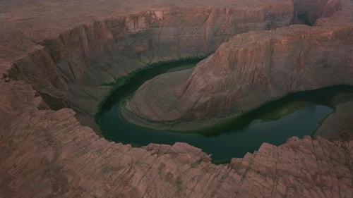 Horseshoe bend Arizona aerial view of Colorado river valley from above