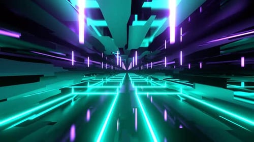 Purple And Turquoise Laser Show In Infinite Abstract Space Background Vj Loop In 4K