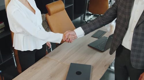 Business People Shake Hands in a Modern Office During a Meeting on a Weekday Morning While