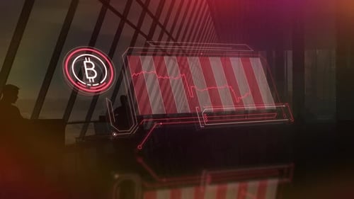 Infographics Of Falling Bitcoin Price In A Spacious Office