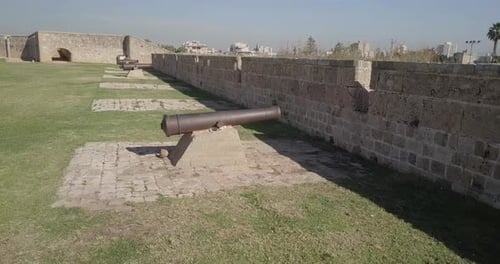 Ancient canons and wall at Acre, Israel