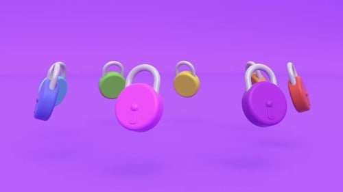 Color Plastic Padlock on Purple Back Intro Able to Loop