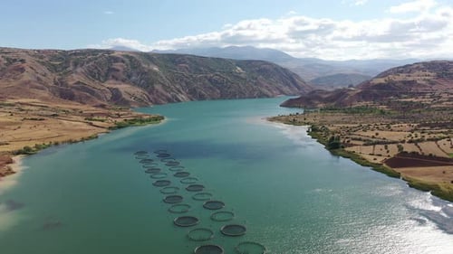 Aerial View Of Fish Ponds And Coastal Hills In The Dam Lake 3