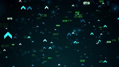 Financial Trading Background with Upward Arrows and Glowing Data Background Loop