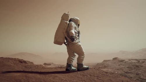 Astronaut Walks To Edge Of A Cliff To View Mars Surface 2