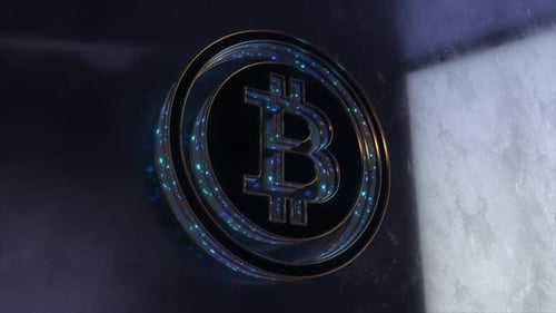 3D Bitcoin Icon Symbol Blue Logo Animation Abstract Background 4K