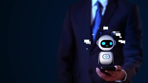 Businessman Virtual Display HUd Hologram Chat AI Chatbot Artificial Intelligence Digital