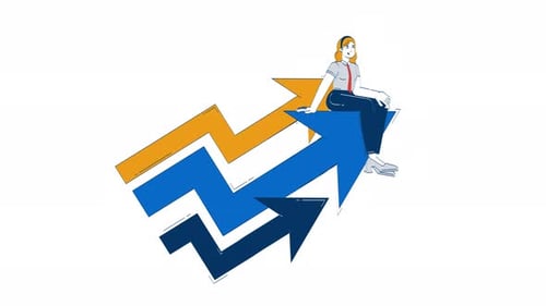 Riding arrows of financial growth doodle animation