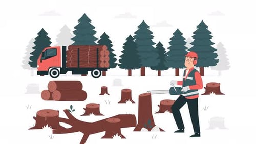 Lumberjack Felling Tree Flat Design Animation