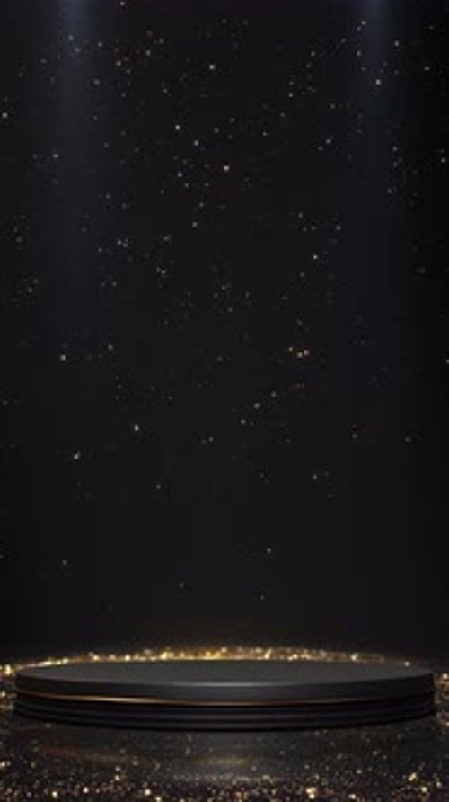 Elegant Awards Stage Podium with Golden Particles Vertical Background