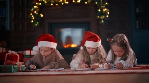 Children Writing Letters to Santa at Christmas