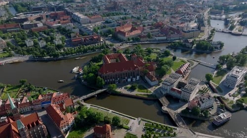 Wrocław Old Town. 4k aerial footage