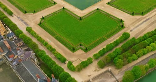 Aerial View of Medieval Landmark Royal Castle Fontainebleau France The Castle of Fontainebleau