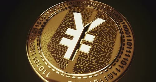 Golden Digital Yen Yuan Coin with Circuit Board Design