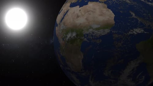 Realistic Earth Planet Rotation in Outer Space Animation
