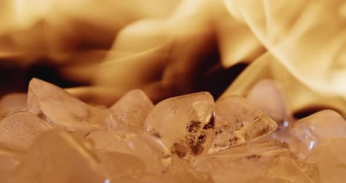 Ice Cubes with Fire Background Macro