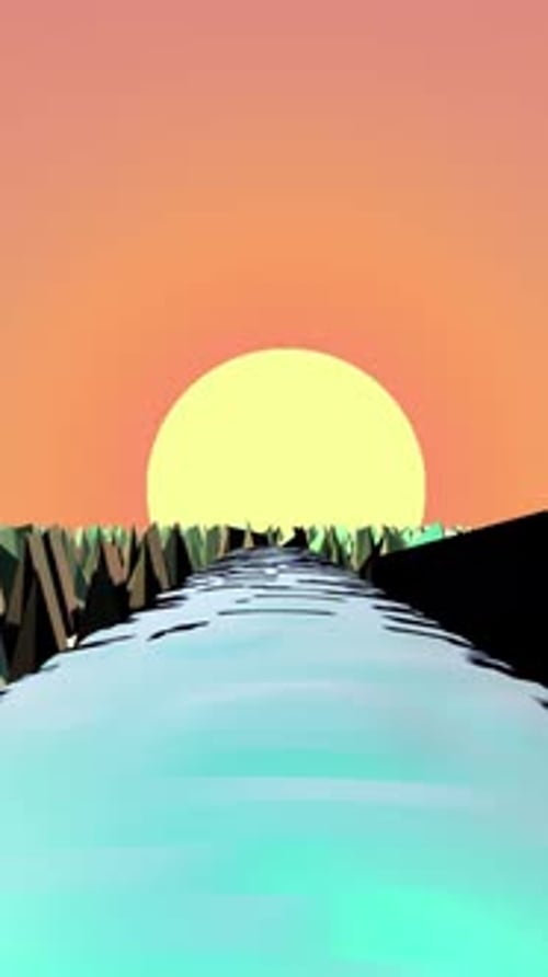 Geometric Low-Poly Road Journey Towards Sunset