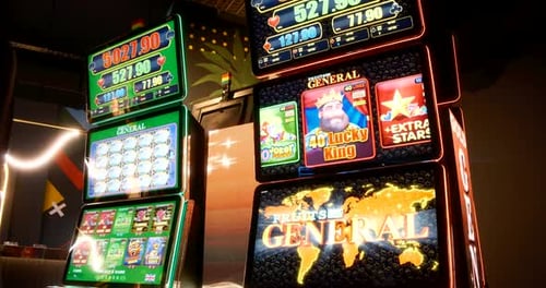 Batumi, Georgia - August 15 2023: Slider shot of modern casino slot machines