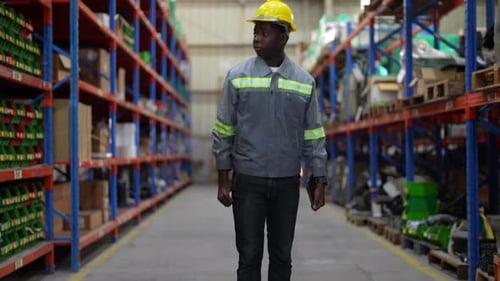 Warehouse Industrial and Logistics Companies. Dispatcher in uniform making inventory in storehouse.