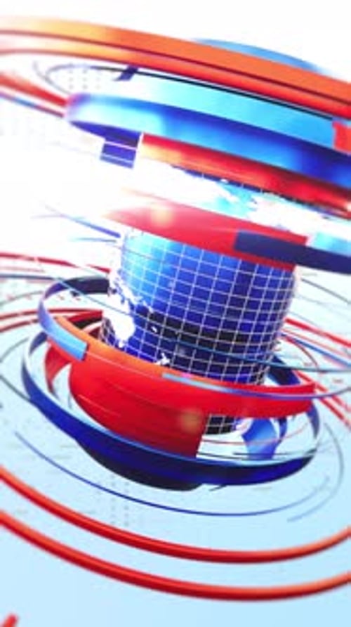 World Map On Cylinder 3D Broadcast News Background Red And Blue Vertical