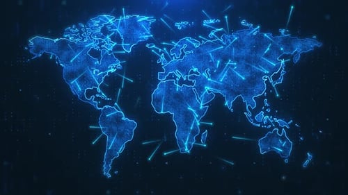 Futuristic Digital World Map Global Network Animation