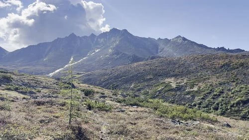Mountain range landscape with clouds and sunny day