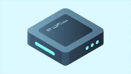 Isometric futuristic server animation. Isometric database or data center. Abstract blockchain