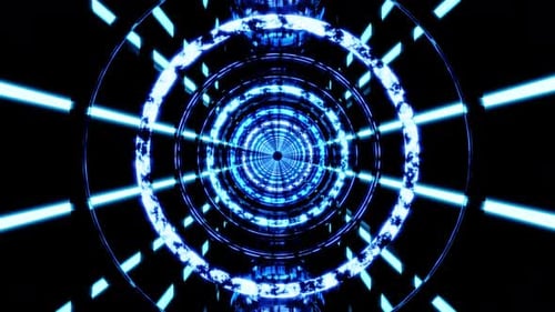 Cold Blue Neon Rings Tunnel VJ Loop Animation