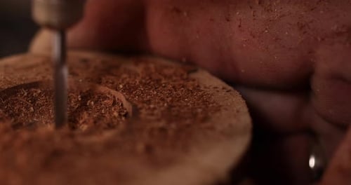 Wood Drilling Close-Up for Carpentry and Crafting Projects