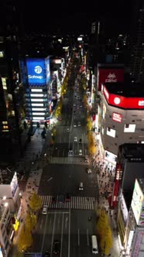 Aerial video of Shibuya, Tokyo at night, Japan