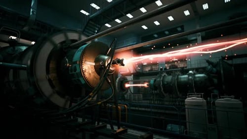 Futuristic Industrial Generator Emits Powerful Energy Beam