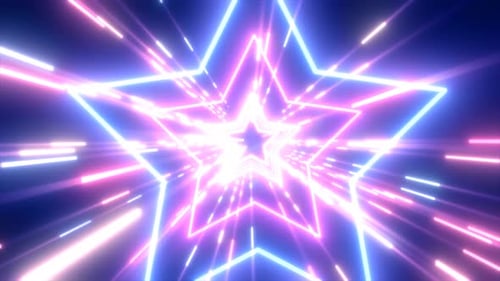 Abstract purple energy futuristic hi-tech tunnel of flying stars and lines neon