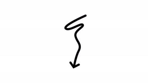Hand Drawn Arrow Curvy Line Doodle Style Down Direction Path Indicator