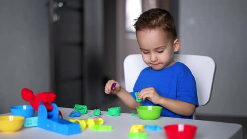 Cute Boy Playing With Colorful Modeling Clay