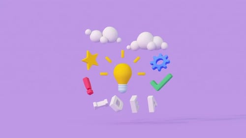 Concept of creative thinking and innovation idea with lightbulb. Minimal cartoon style 3D render