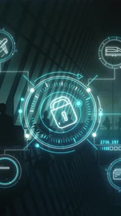 Digital Network Security with Futuristic Glowing Lock Icon