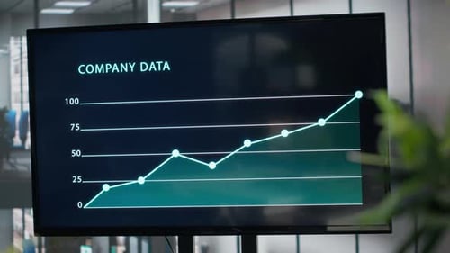 Company Data Shown on Screen in Empty Executive Office Space