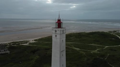 Aerial View of Lighthouse and Beach Landscape