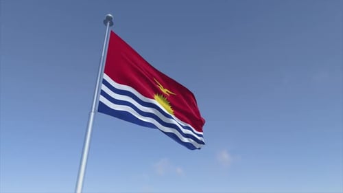 Kiribati Flag Waving on a Pole Realistic Animation