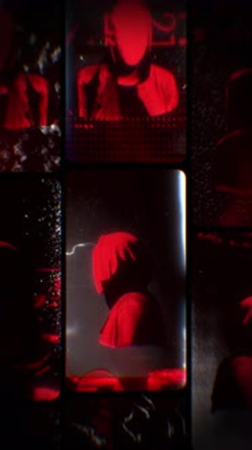 Hooded Clone Red & Black Portrait Film Reel Noise & Glitch