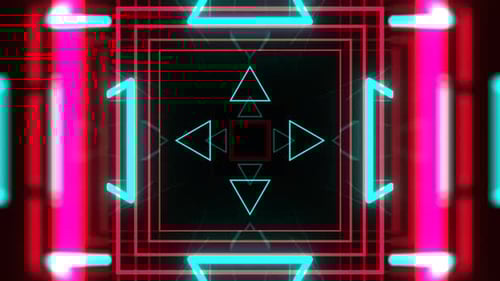 Pink And Turquoise Neon Cyber Tunnel With Geometric Light Shapes Background Vj Loop In 4K