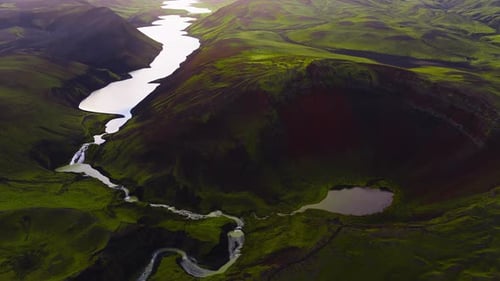 Aerial View of Icelandic Volcanic Terrain with Maelifell Volcano
