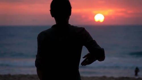 Silhouette of Woman Walking on Beach During Sunset, Super 240