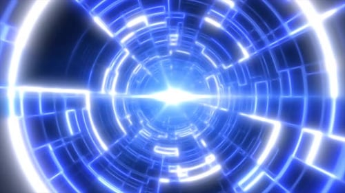 Blue energy tunnel with glowing electric magic lines scientific futuristic hi-tech abstract