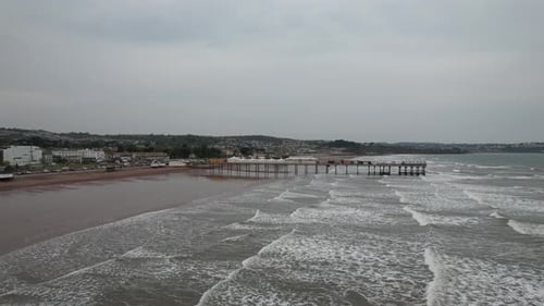 Paignton windswept beach Devon UK drone aerial view