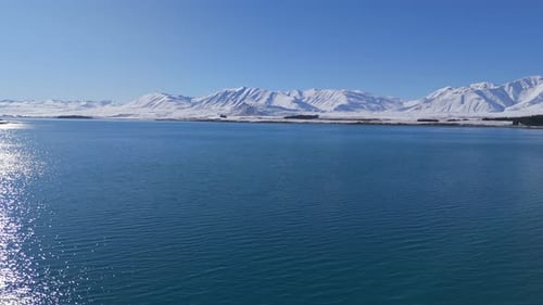 A Lake Scene is Beautifully Surrounded By Stunning Snow Covered Mountains