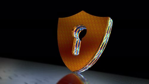 3D Golden Shield Keyhole Security Access Animation