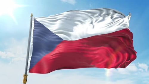 Realistic Czech Republic National Flag Waving in Blue Sky
